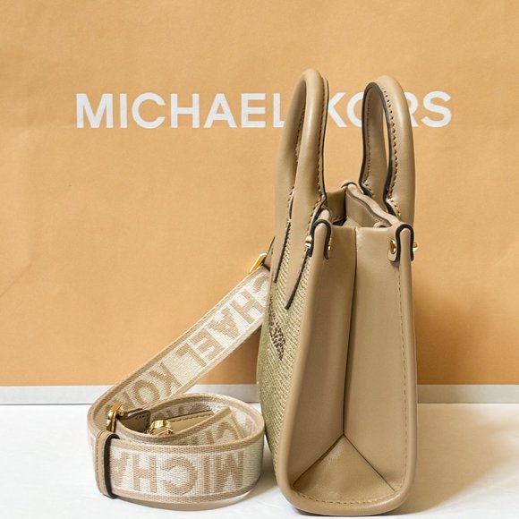 Michael Kors Mirella XS MINI Shopper Tote Shoulder Crossbody Bag Sequins Camel - Picture 6 of 13